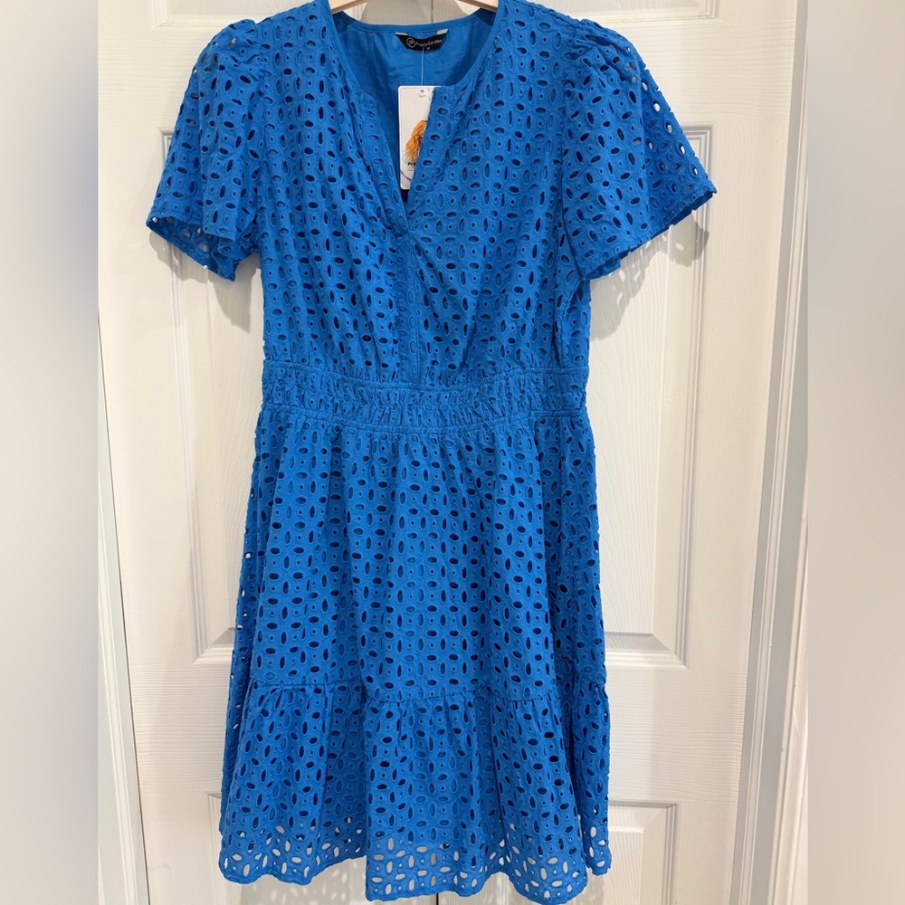 Bright Blue Eyelet Short Sleeve Dress